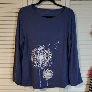 Just My Size Long Sleeve Top with White Dandelion Design